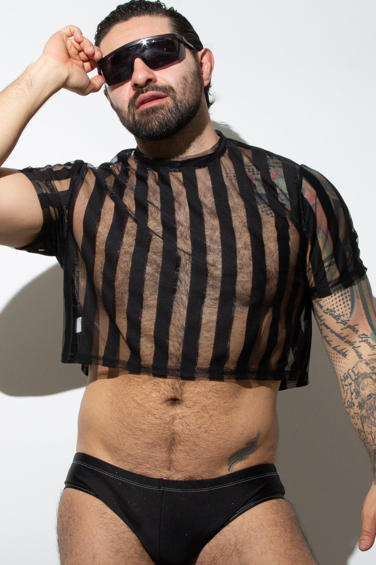 CT0003 Crop top Rayas transparencia negro