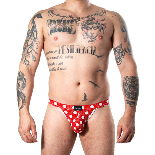 SB0056 Brief Bikini color rojo con circulos y puntos blancos skinit