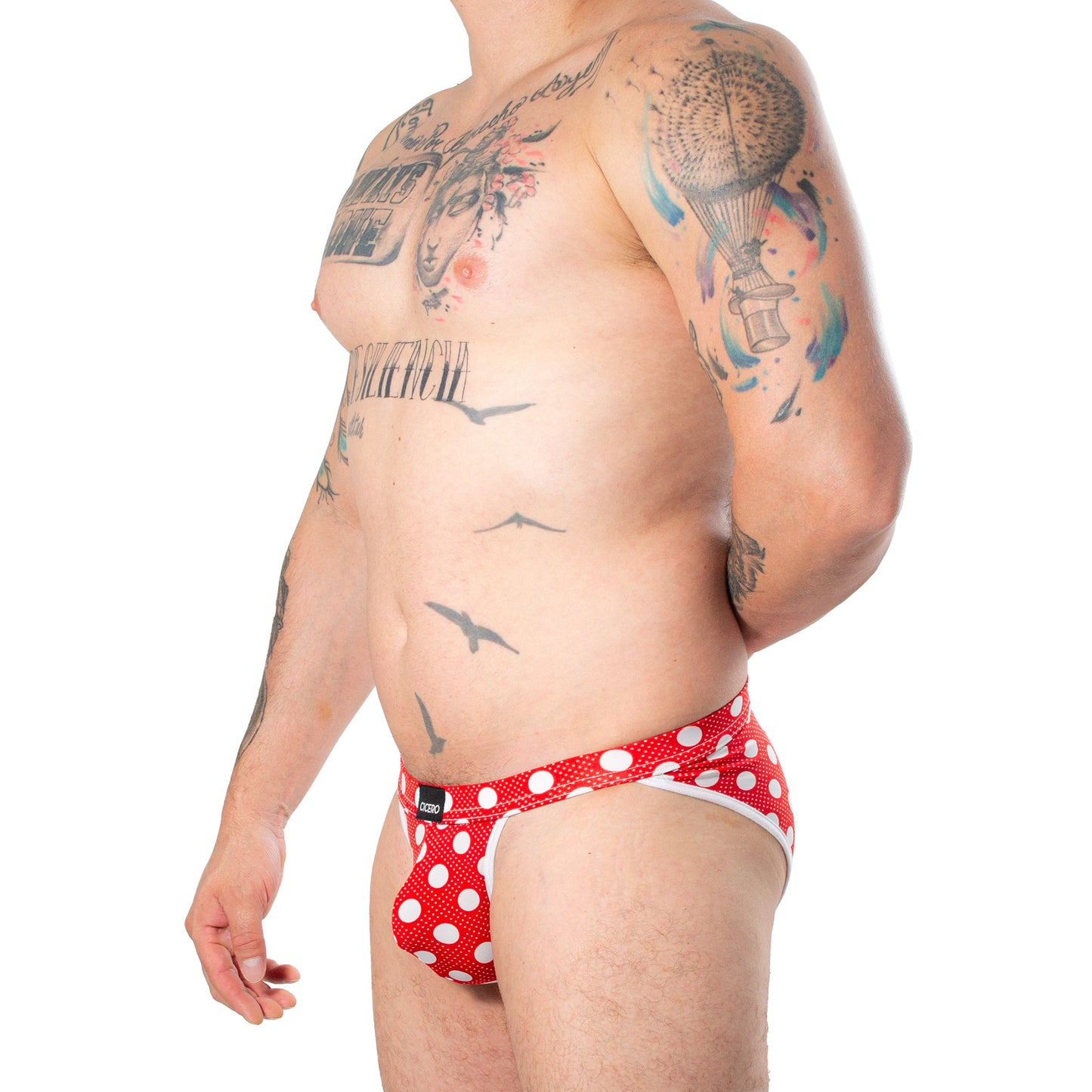 SB0056 Brief Bikini color rojo con circulos y puntos blancos skinit