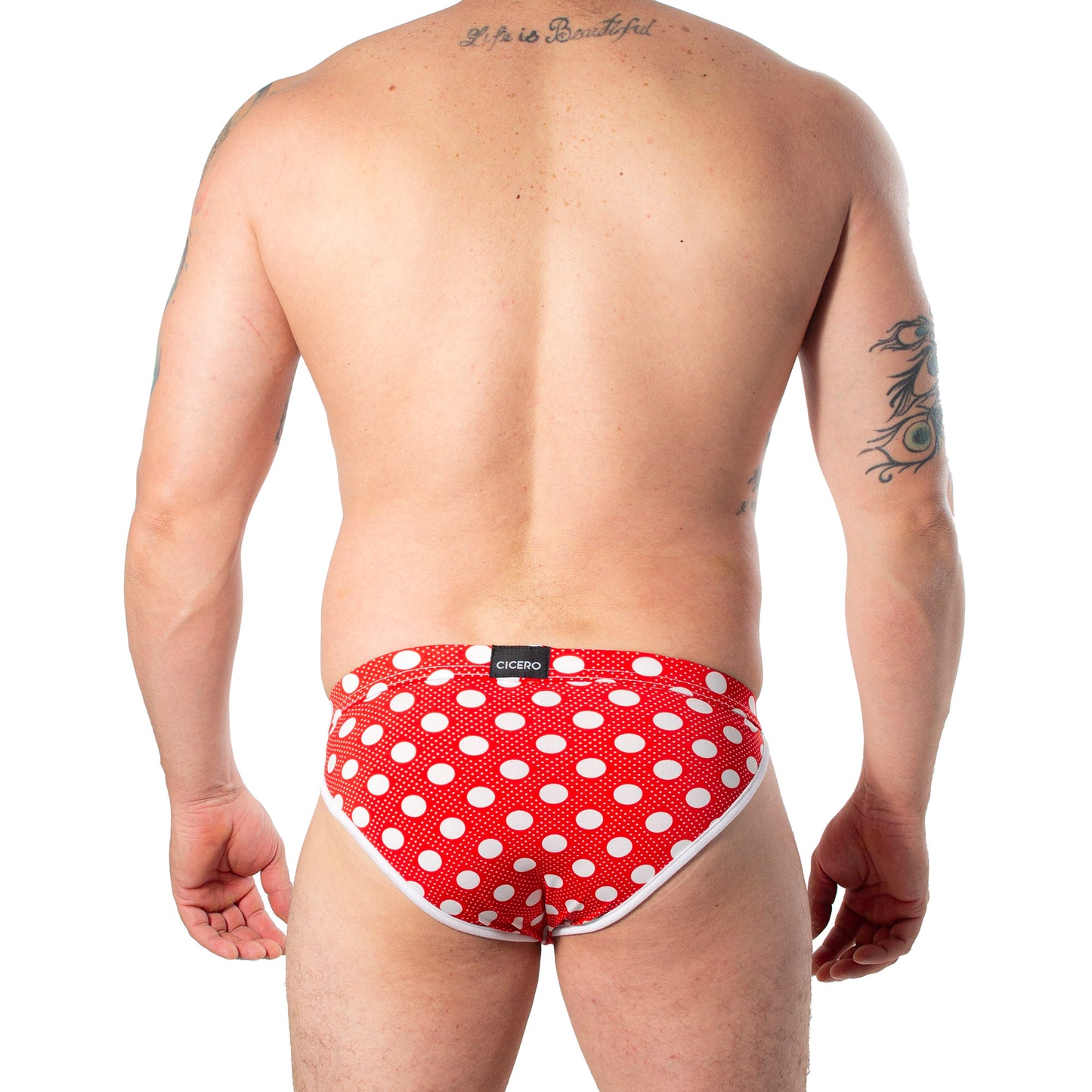 SB0056 Brief Bikini color rojo con circulos y puntos blancos skinit