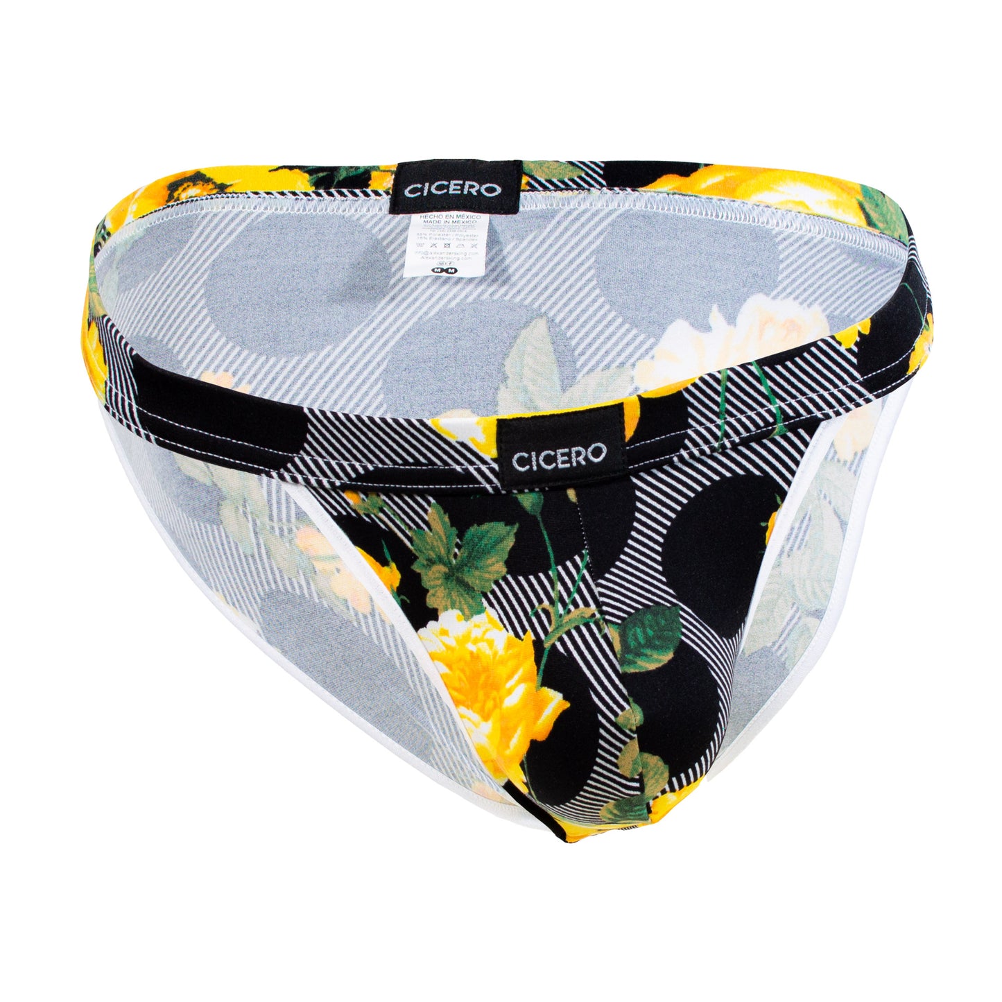 SB0057 Brief Bikini circulos negros con flores amarillas skinit