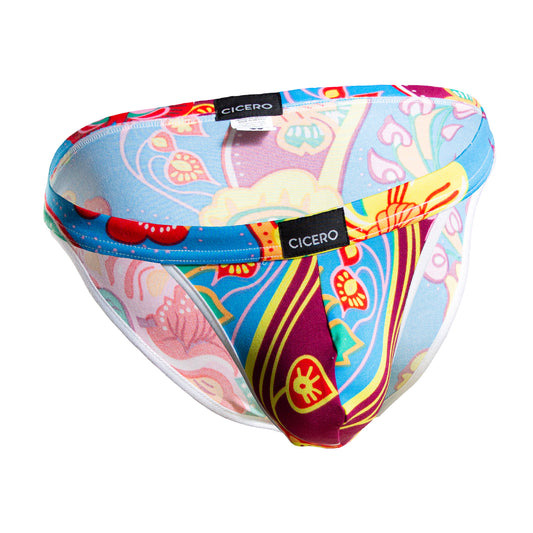 SB0058 Brief Bikini Azul rey con flores amarillas y rojas skinit