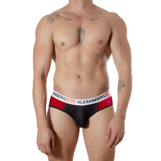 TP0407 Brief Ho ho ho Terciopelo rojo, concha negra, bies negro skinint