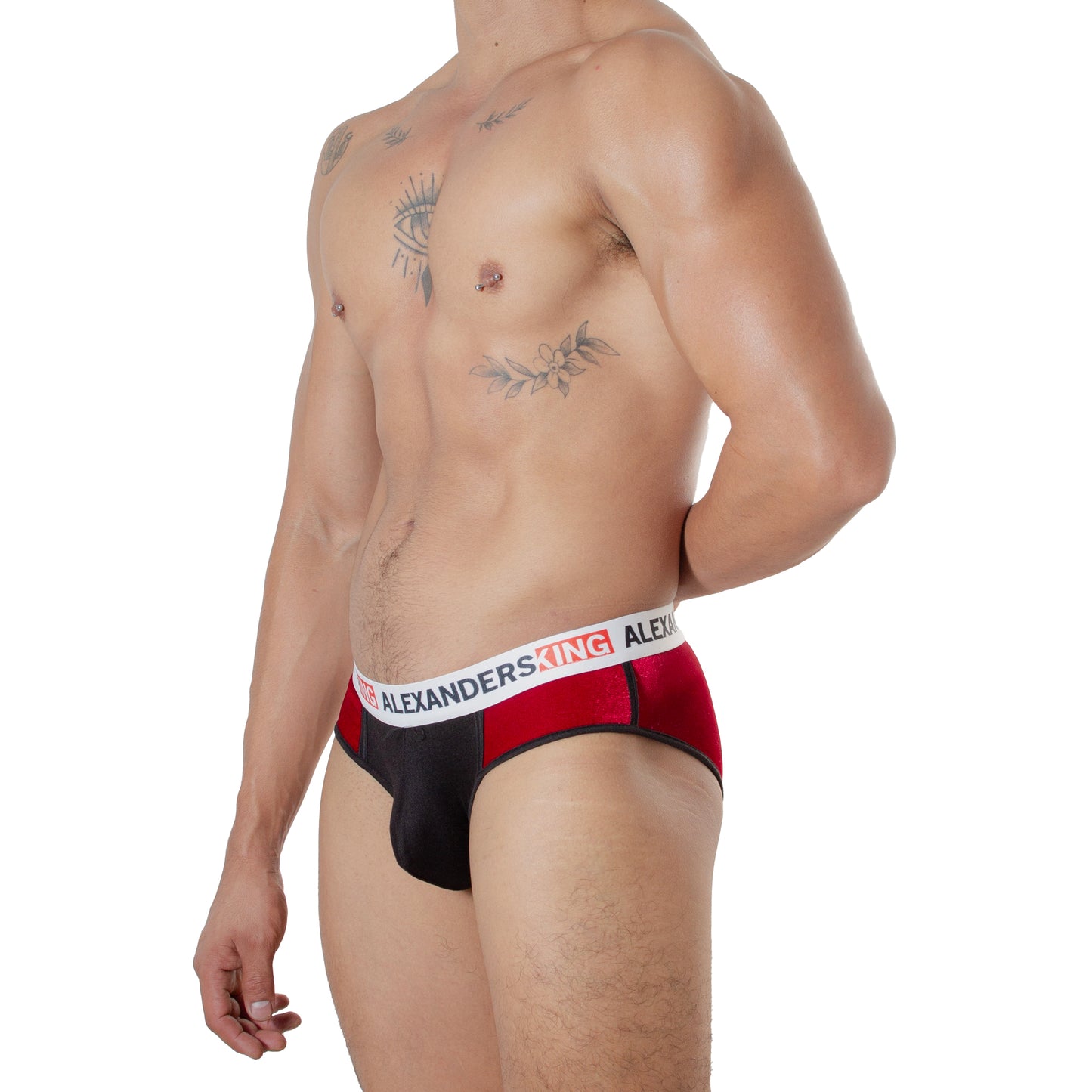 TP0407 Brief Ho ho ho Terciopelo rojo, concha negra, bies negro skinint