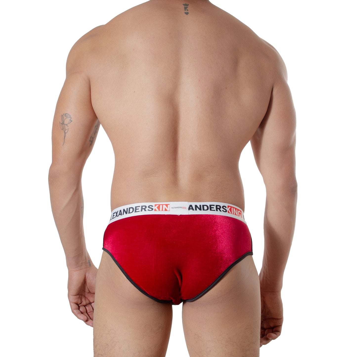 TP0407 Brief Ho ho ho Terciopelo rojo, concha negra, bies negro skinint