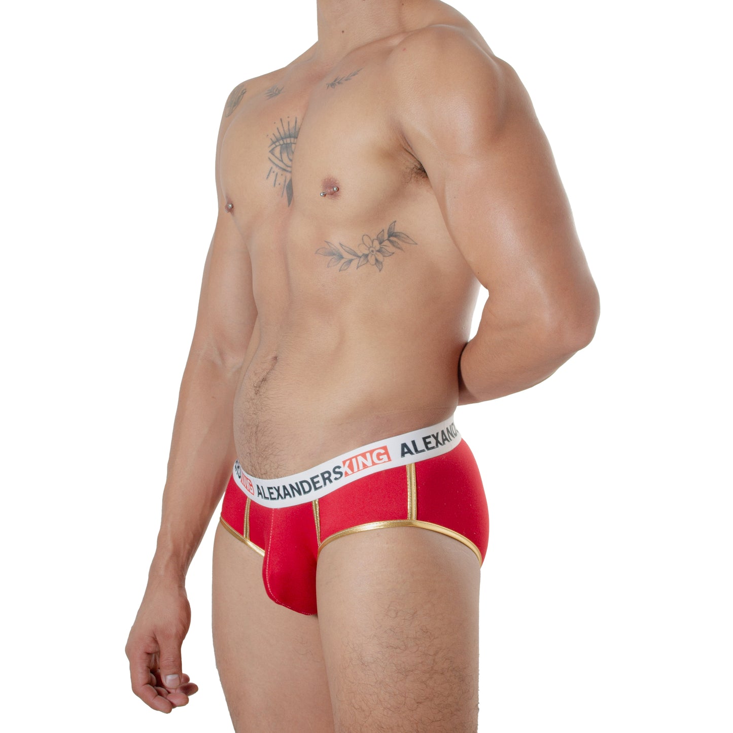 TP0413  Brief Red Christmas rojo skinint con bies dorado