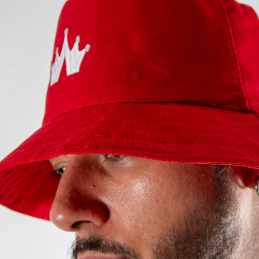 BH0003 Bucket Hat Rojo bordado de corona Blanca