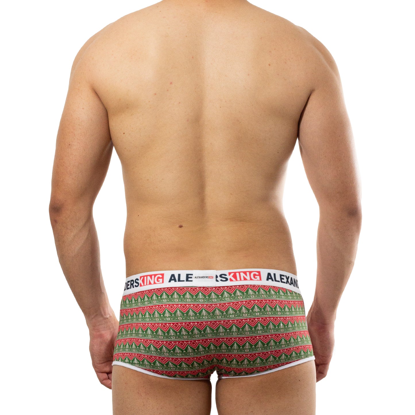 BP0022 Boxer Guirnalda Coqueta sublimado  Pinos verdes y Rojo en fondo beige skinit