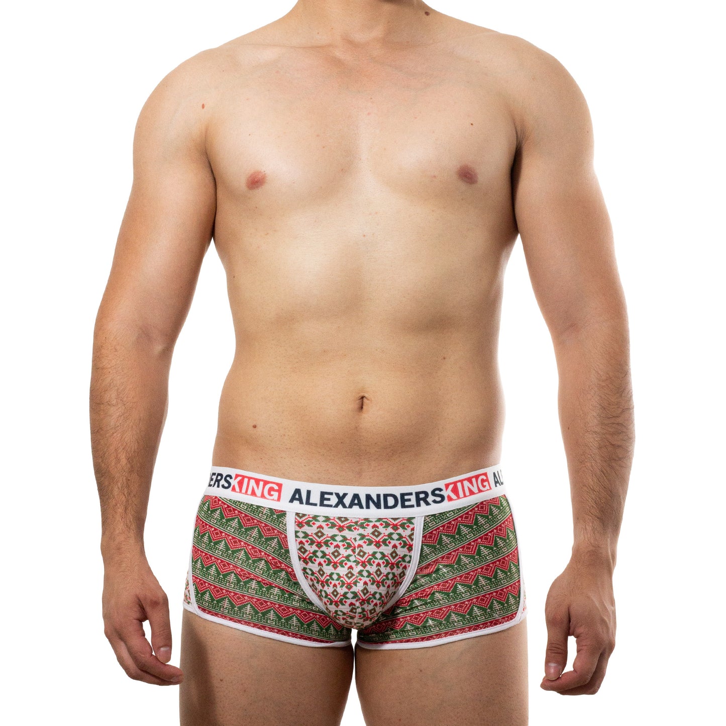 BP0023 Boxer Pino Sabroso sublimado figuras verde y rojo en fondo beige skinit