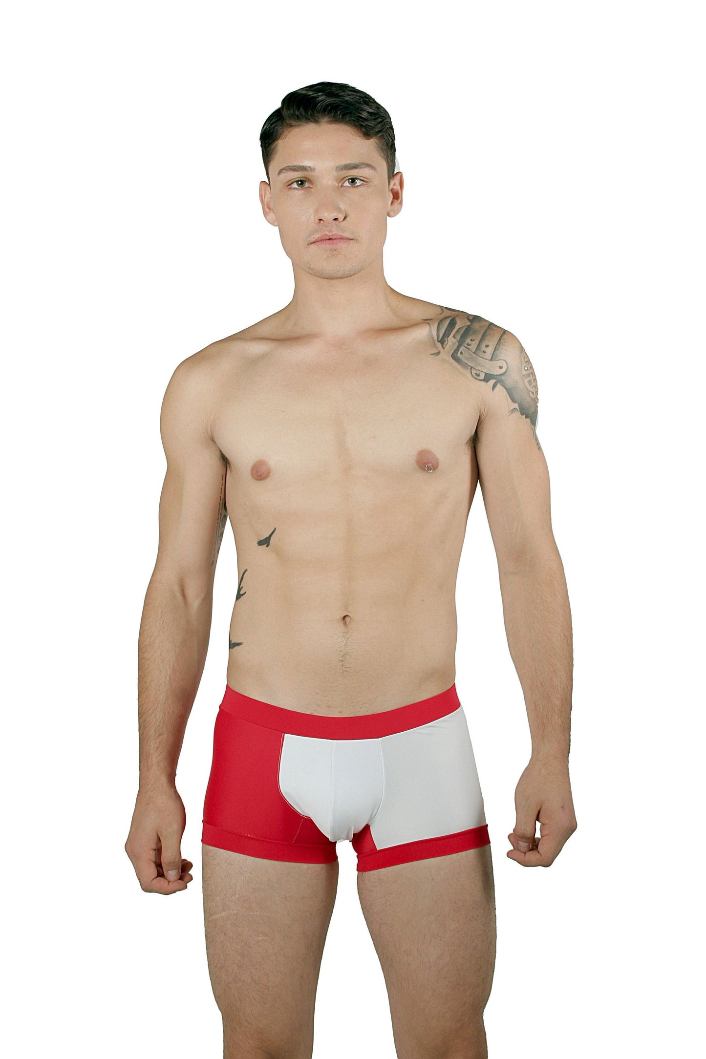 CA0001 - Traje de Ba̱o Short Blanco/Rojo - AlexandersKing Underwear