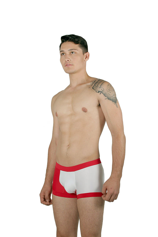 CA0001 - Traje de Ba̱o Short Blanco/Rojo - AlexandersKing Underwear