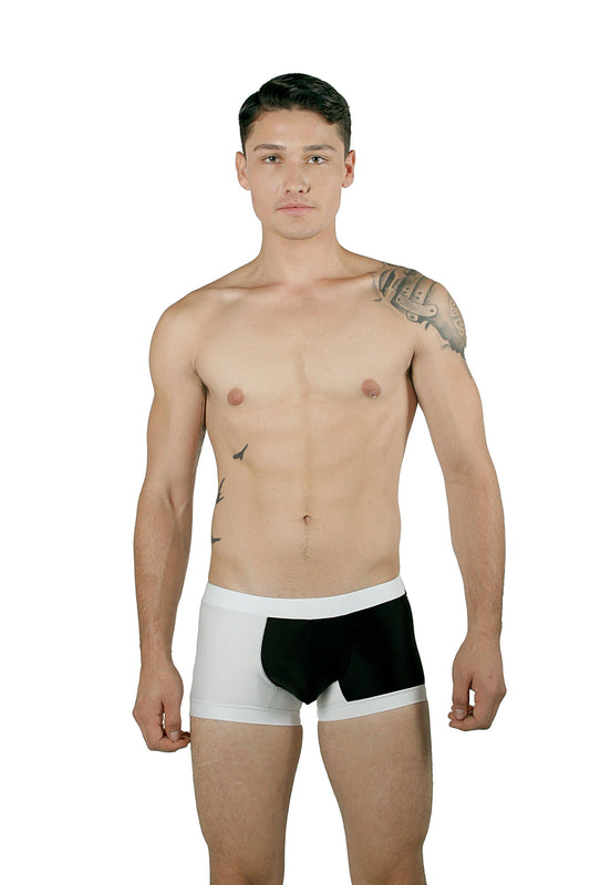 CA0007 - Traje de Ba̱o Short Blanco/Negro - AlexandersKing Underwear