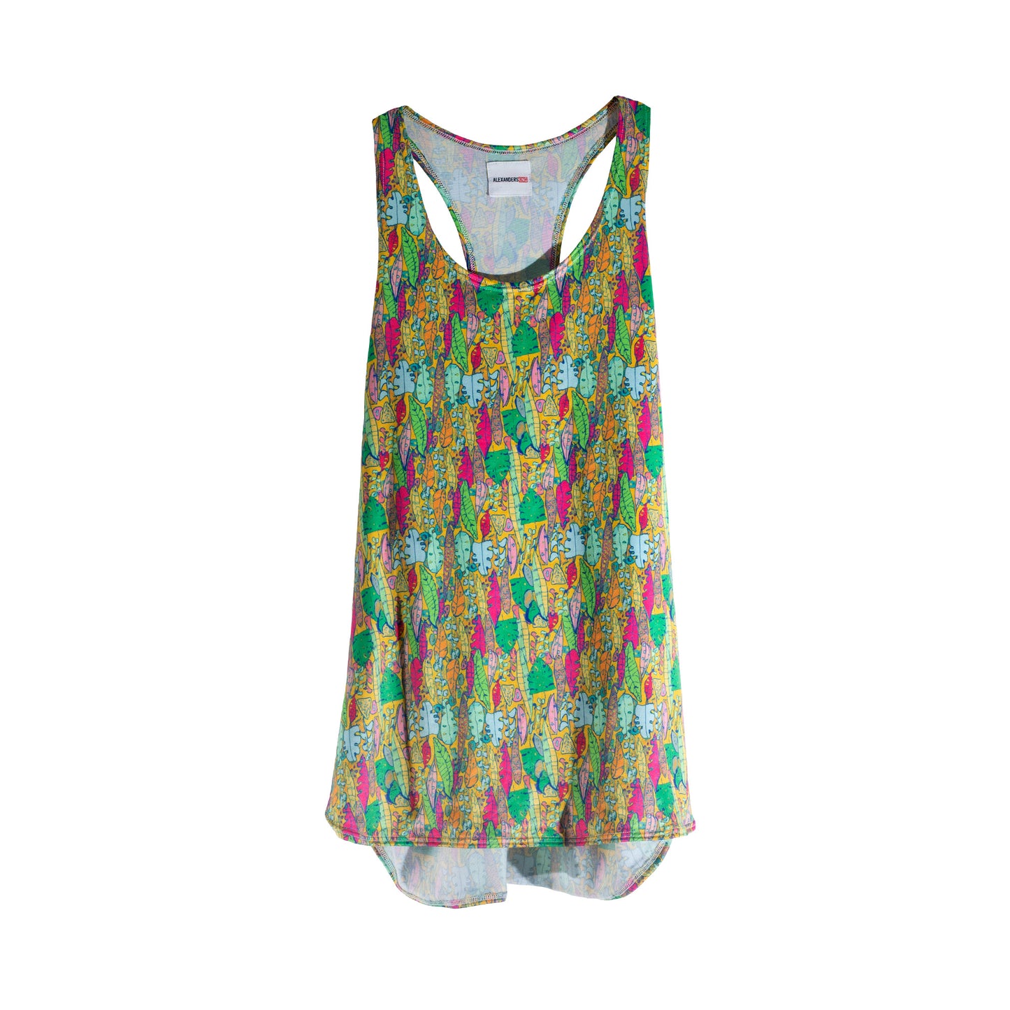 TT0010 Tank Top Ahau Tumbel estampados fondo naranja y verde sublimado skinit