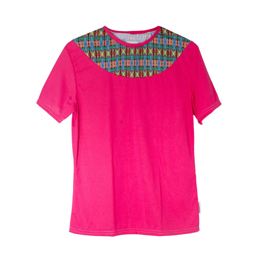 PA0001 Playera Azteca Fucsia con pechera estampado Celestun skinit