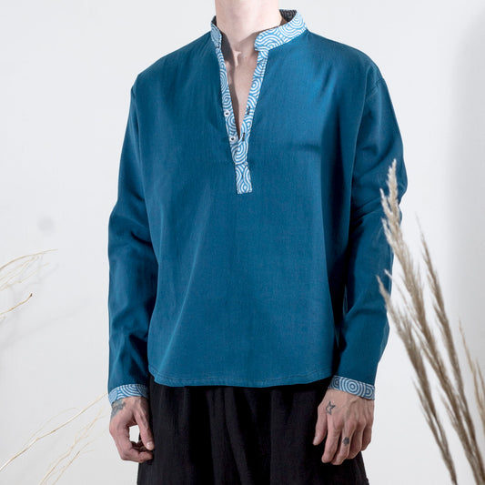 CS0002 Minimal Manta Petrol Blue Shirt with Blue and ecru details