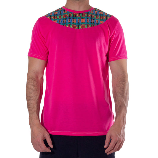 PA0001 Playera Azteca Fucsia con pechera estampado Celestun skinit