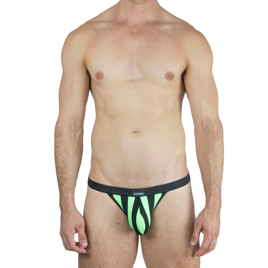 SB0012 Brief black striped bikini with phosphorescent green