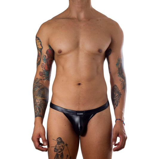 SB0022 Bondage Brief Black Vinyl Leather Bikini