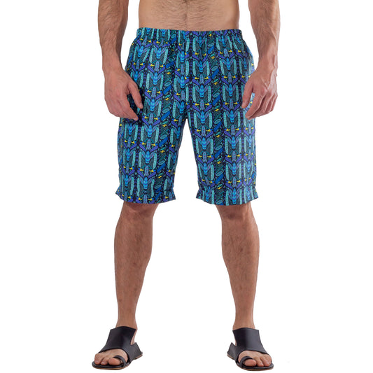 SH0002 Short Casual Ahau Tulum con estampados de plumas de colores