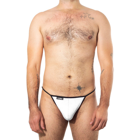 TH0007 Tanga blanca con bies negro unwet